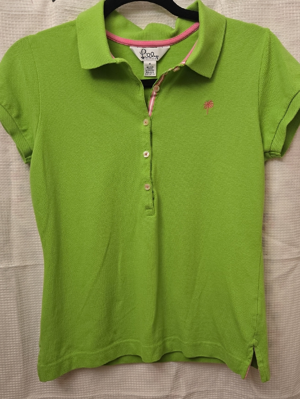Lilly Pulitzer Bright Lime Green Polo with Pink Accents